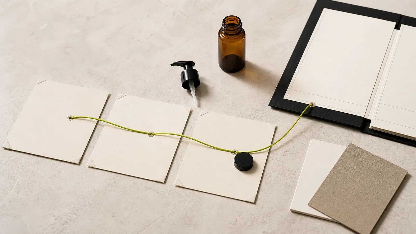 Three blank version cards connected to an approved reference, haircare sample, packaging component, and open project record.